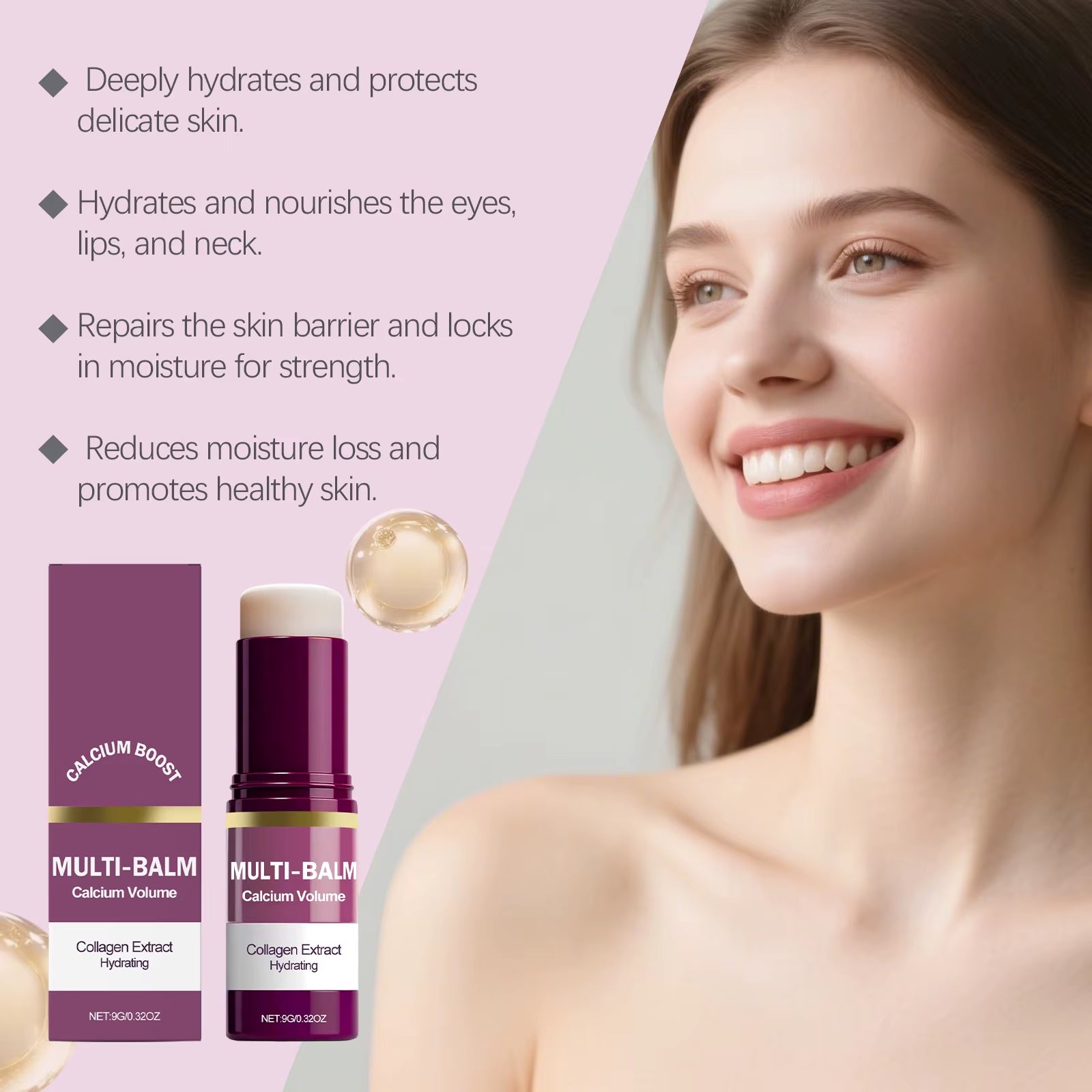 Calcium Volume Multi Balm Deep Hydration Face Skin Elasticity Enhanced Puffy Eyes Treatments anti Wrinkle Collagen Balm Stick 9G
